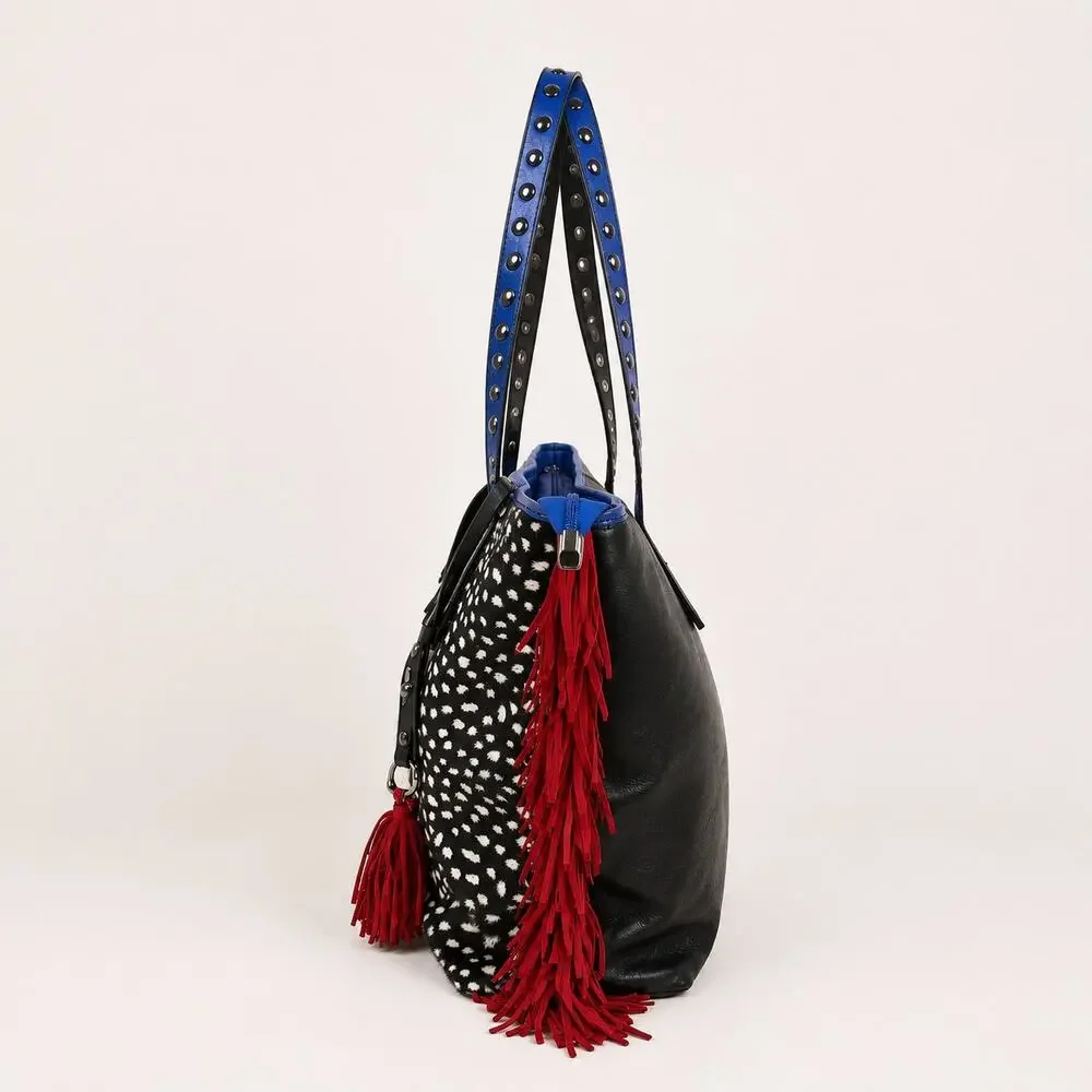 Asia Belluchi Made in Italy Leather & Calf Hair Fringe Tote Bag